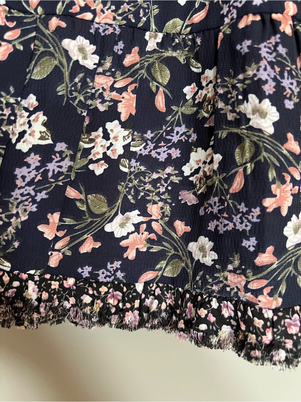 Umgee Floral Mini Skirt Purple with Pink & White Ruffles Size Medium - Picture 3 of 7